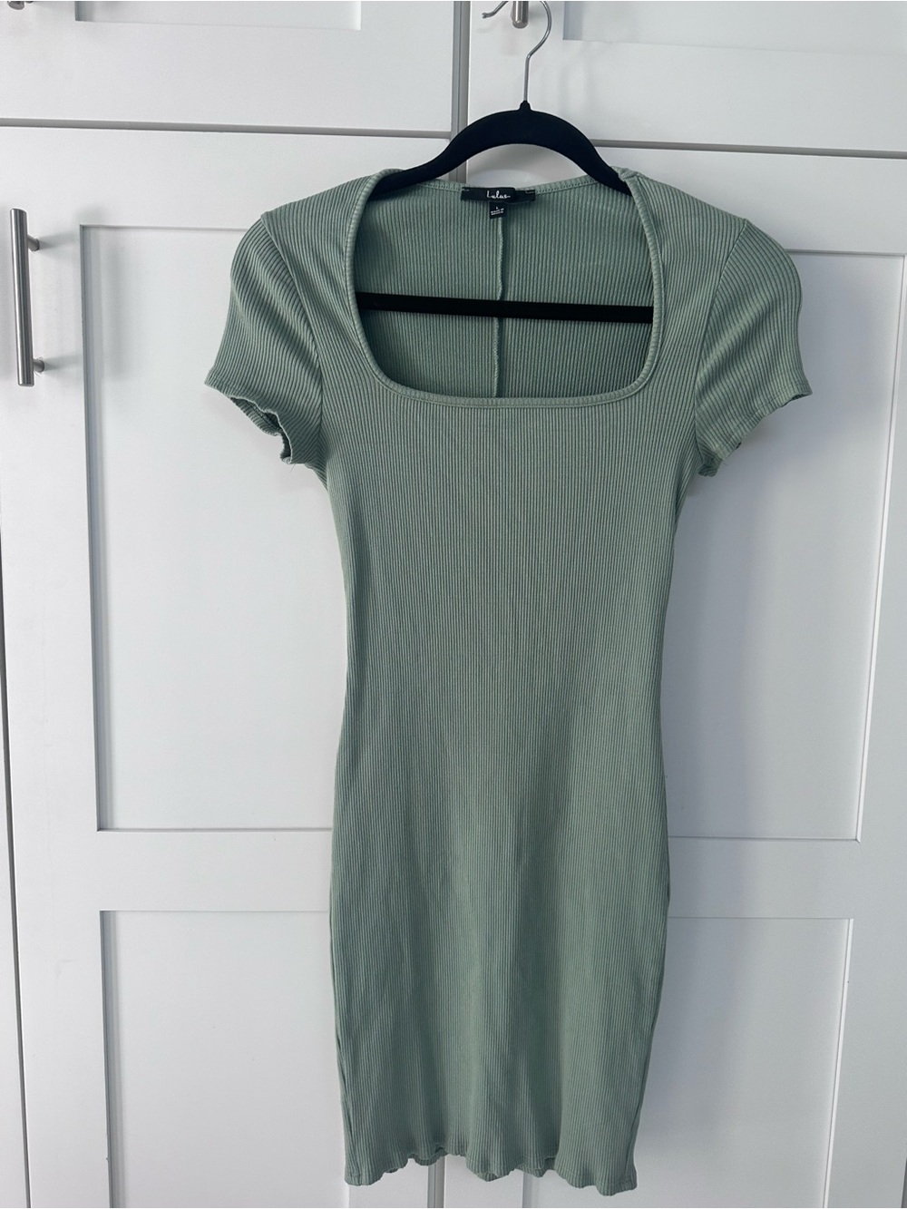Lulu's Sage Green Ribbed Scoop Neck Dress